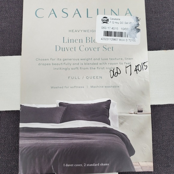 Casaluna Heavyweight Linen Blend Duvet Cover Set Full Queen Dark Gray 3pc New - Picture 2 of 8